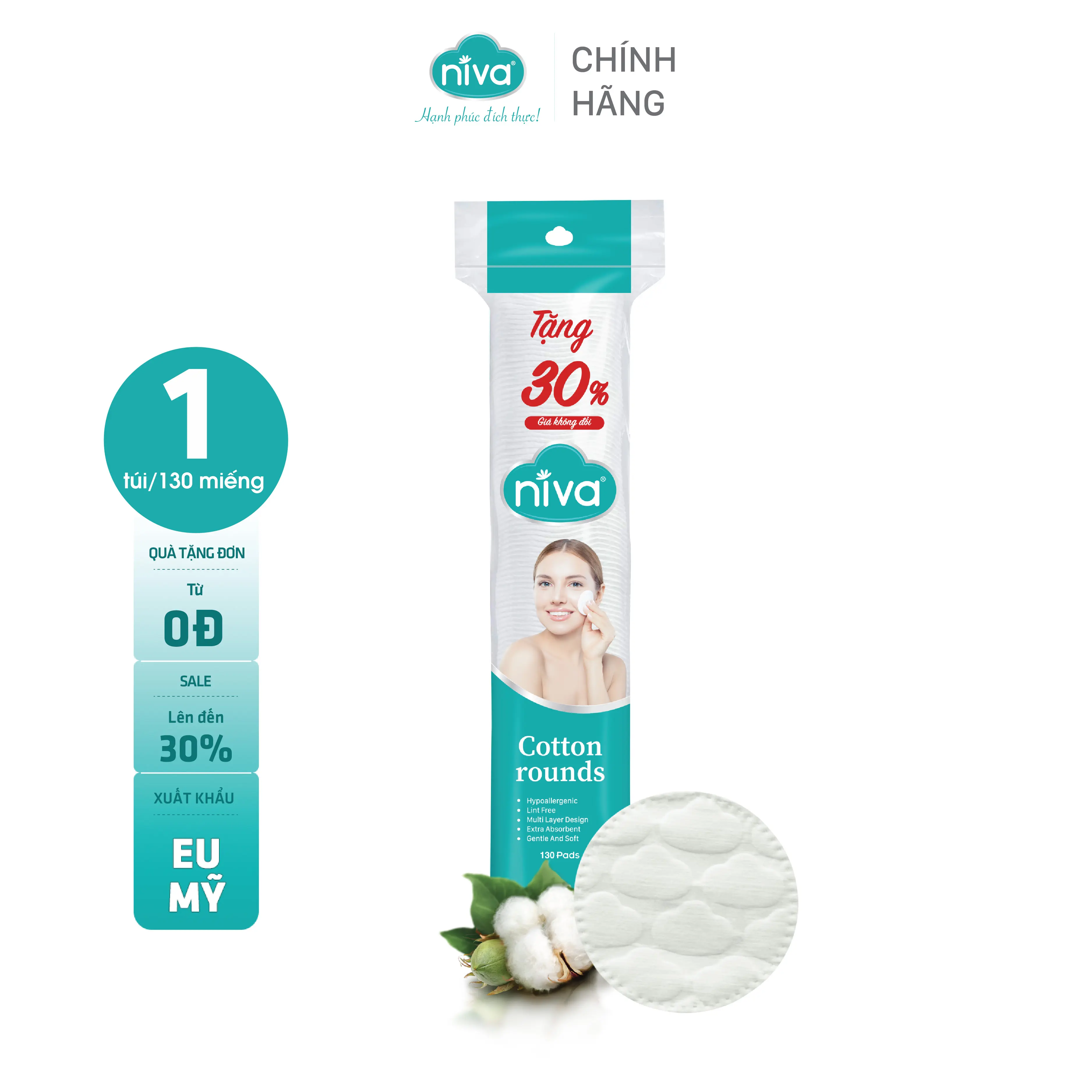 [Mua 4 Tặng 1] Gói Bông Tẩy Trang NIVA Tròn Cz2 Túi 130 Miếng Cao Cấp Bông Tự Nhiên 100% Mềm Mại An Toàn Cho Da Nhạy Cảm Skincare