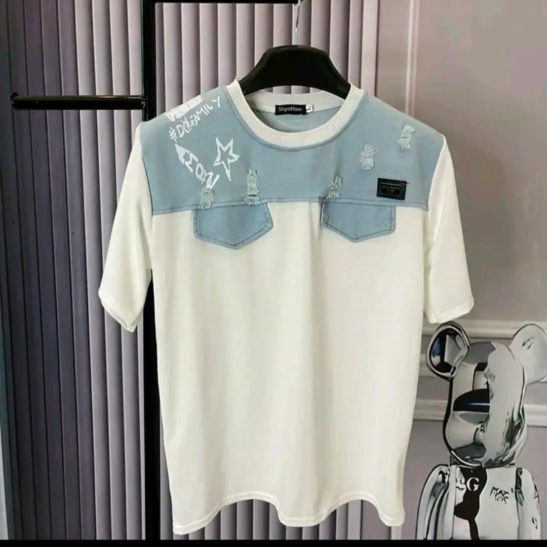 Áo Phông Nam DG Thân Trên Vải Bò Loang Xanh Trơnt - Chất liệu Cotton Cao Cấp Siêu Dày Dặn