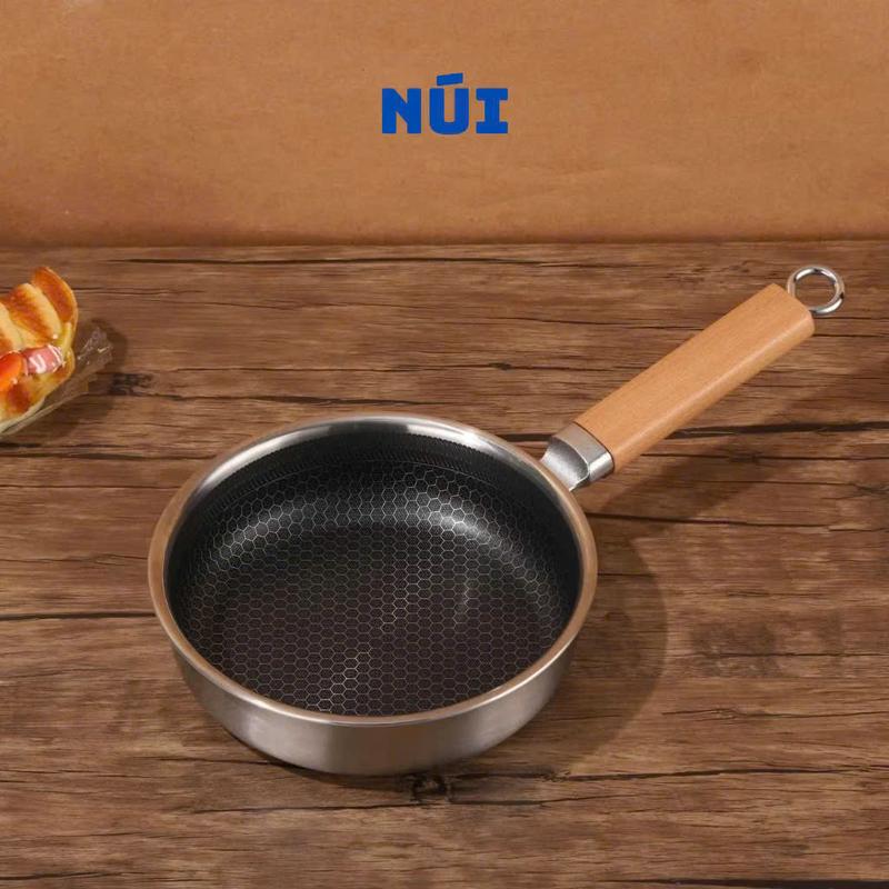 Chảo Đúc Inox Chống Dính Vân Nổi 16cm Tay Cầm Cán Gỗ Móc Treo