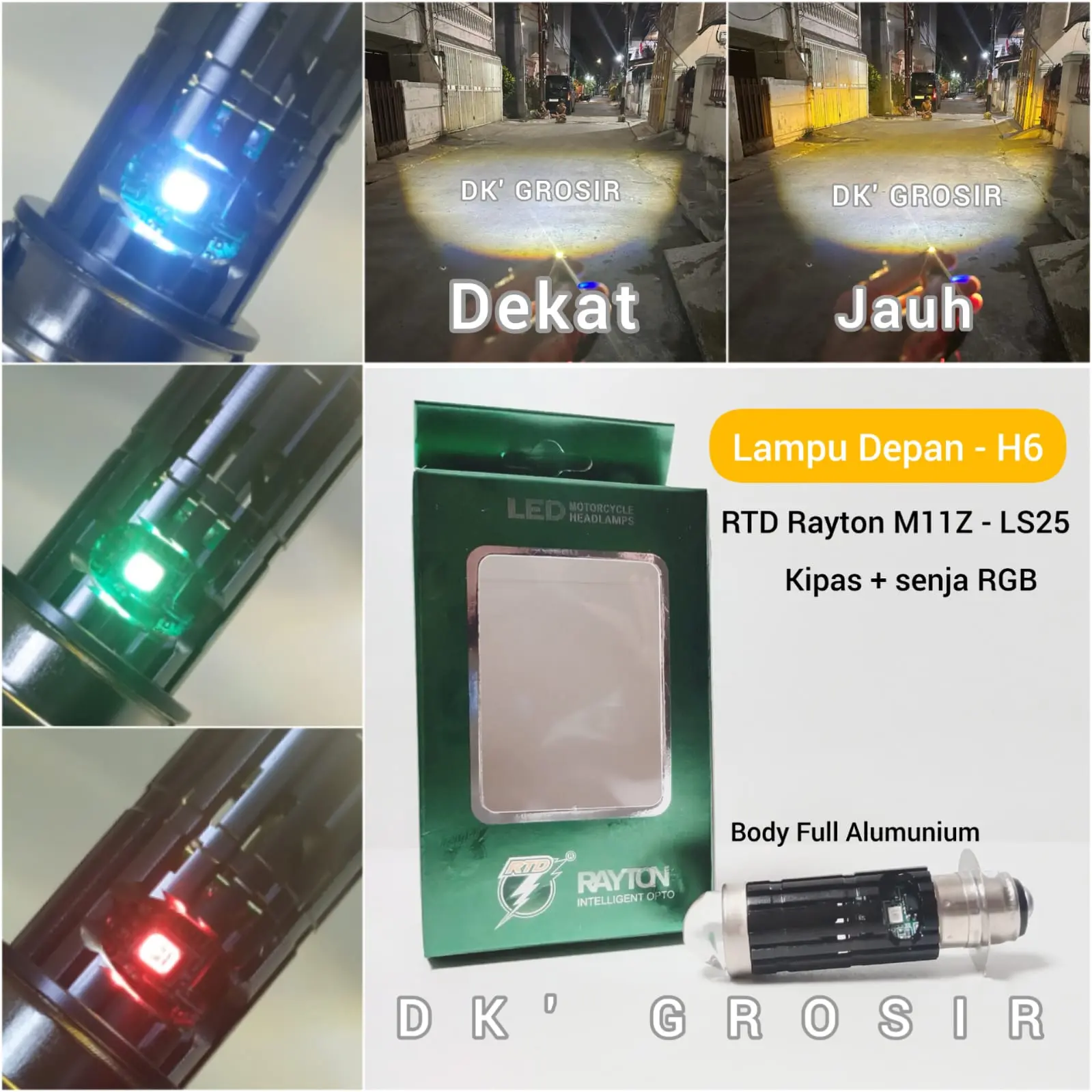 Lampu Utama H6 RTD Rayton plus senja RGB Jauh Dekat D3 PUTIH Kuning M11Z
