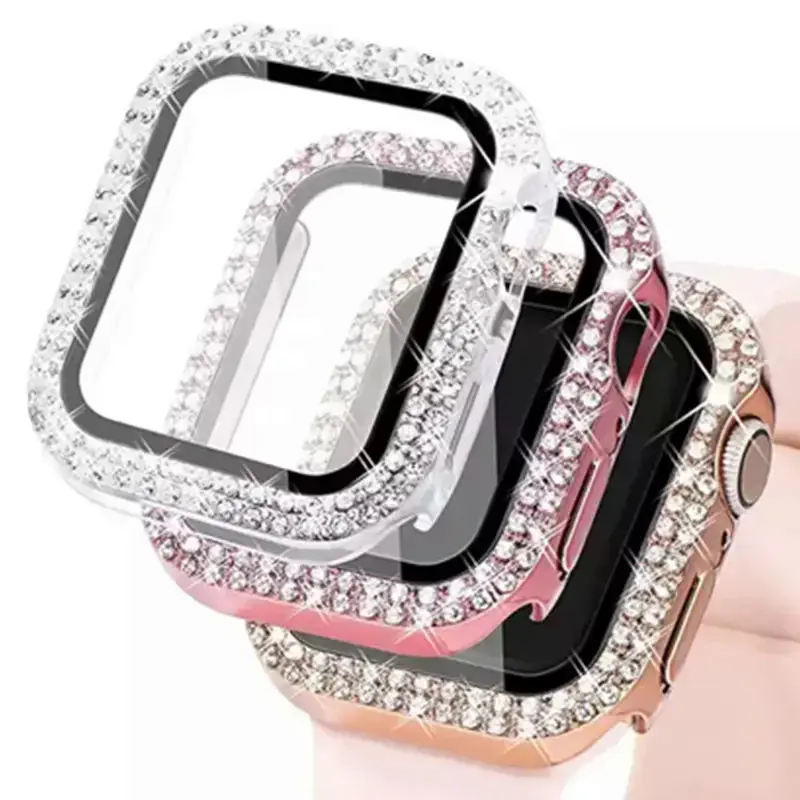 Diamond Watch case screen protector watch series 7 8 for Apple Watch Case 40 41 42 44 45mm bling case Crystal Diamond Glass