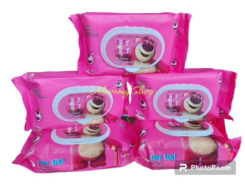 Thùng 10 gói khăn ướt Phú đạt,khăn ướt hình gấu dâu đáng yêu, không mùi dùng cho bé,1 gói nặng gần 400 gram Voi khanu  otchobe 0