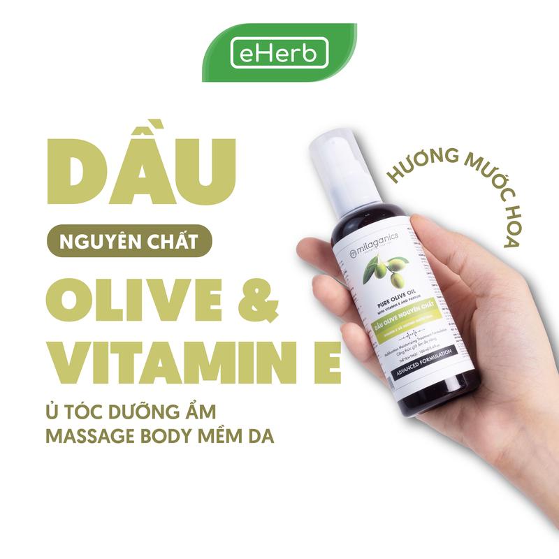 Dầu Olive Dưỡng Da Body Extra Virgin MILAGANICS - Dầu Olive Ép Nguội Nguyên Chất Organic - Oliu Dưỡng Tóc Mềm Mượt Ủ Tóc Dưỡng Môi Massage Cơ Thể Mát Xa Body - Body Oil Dưỡng Ẩm Women Skincare Nữ EHERB Dưỡng Ẩm Da Làm Đẹp Da Serum Tea Trà