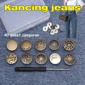 40Pcs jeans yang bisa disesuaikan tombol logam pinggang bebas tanpa menjahit celana buckle screw repair kit mengirim alat Kain Jaket