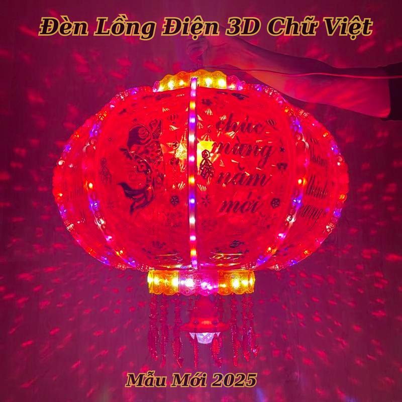 [Mẫu 3D Kim Cương] Đèn Lồng Điện Xoay 360 Chữ Việt Chúc Mừng Năm Mới Treo Trang Trí tết 2025 Đẹp Lung Linh