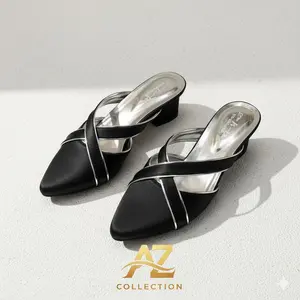 Sepatu Sandal Heels Mule's Heel Wanita Elegan dengan Desain Strappy dan Tali Silang Hitam