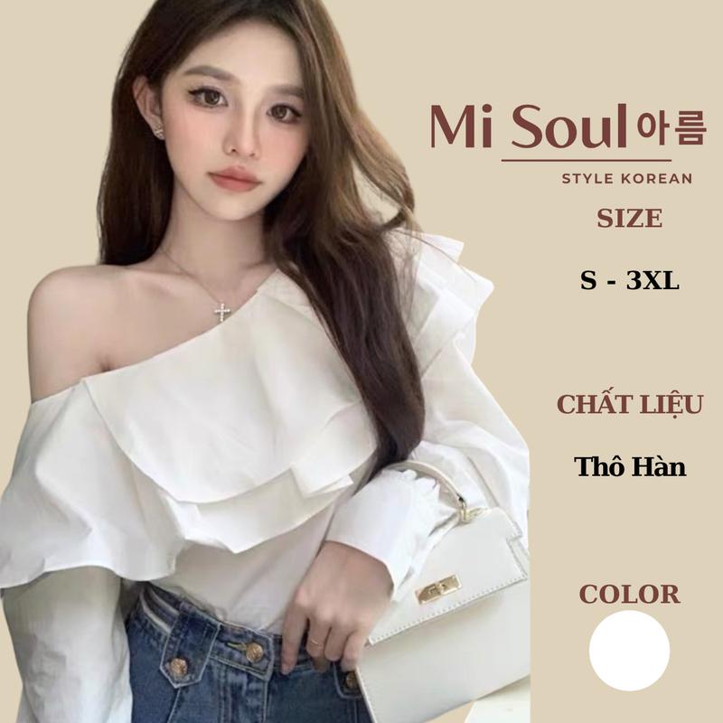 Áo Sơ Mi Lệch Vai Phối Dài Tay Cổ Bèo Tiểu Thư Misoul, Áo Lệch Vai Bèo Ngực Dài Tay Kiểu Công Sở Mặc Đi Làm 151 Top Nữ Women Women Shirt