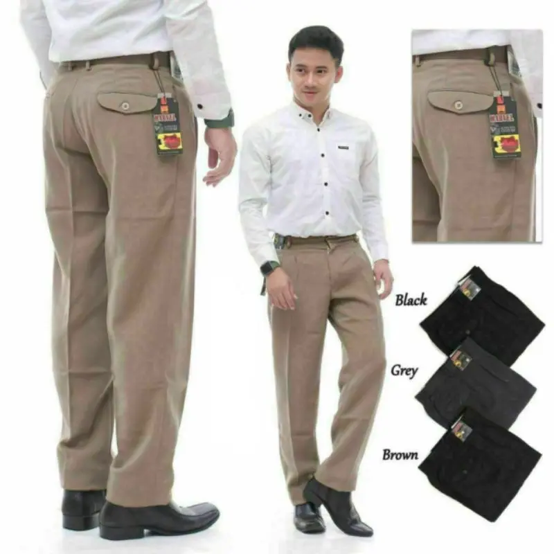 CELANA PANJANG PRIA dewasa BAHAN TEFLON MODEL REGULER FIT Cream Hitam Formal  Kain Kerja Polos Kantor Kantong Dalam Nyaman celana Standar non Slimfit dinas laki 5