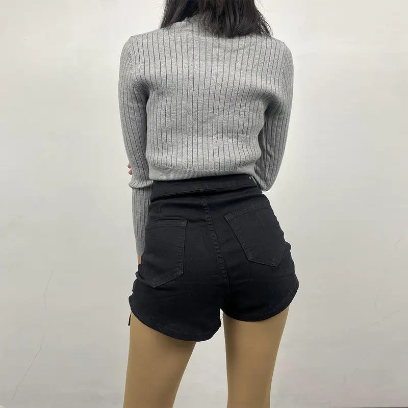 Celana Pendek Jins Atas Pinggang Wanita Dengan Tali Serut Samping DFS P180 6