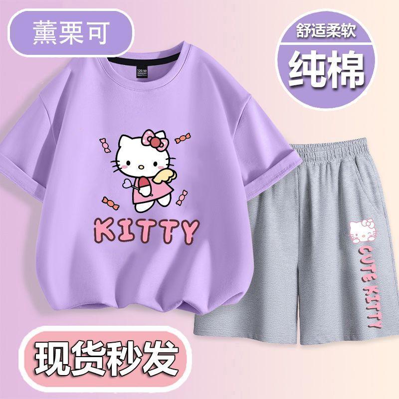 Kuromi Set Summer 2025 New Children's Sports Summer Outfit Girls' Pure Cotton T-Shirt Short Sleeve Shorts Two-Piece Set 3