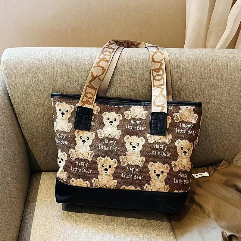 (Stock clearance sale) Women's shoulder bag with zipper, large bear design, 3 colors, can hold a lot of items, Korean style. 7