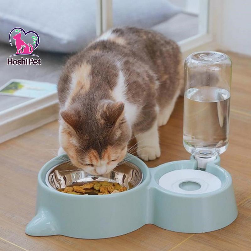 Bát đựng thức ăn tự động cho chó mèo HoshiPet BA01 , bát ăn đôi cho chó mèo thiết kế tai mèo cực dễ thương