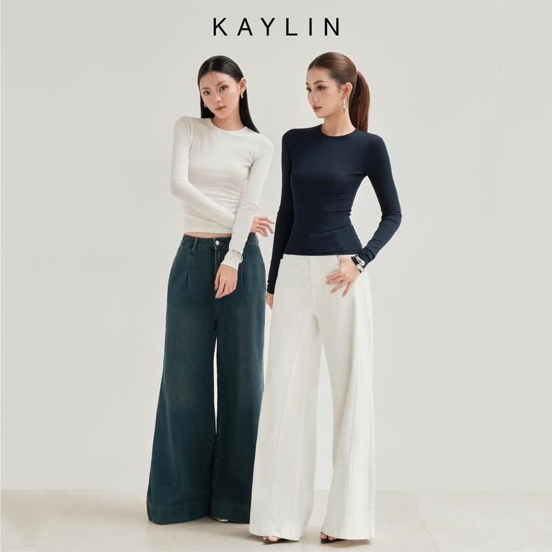  Áo thun KAYLIN tay dài form Basic chất vải thun giấy mềm nhẹ thoáng mát phong cách - N2305 Nữ Top Women Cổ Tròn 