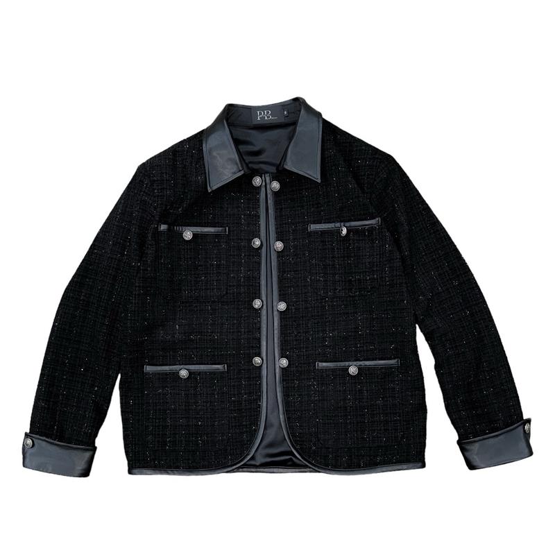 Áo Khoác Dạ Nam Menswear Áo Khoác Dạ Tweed Nam Có Túi Mix Da Jacket Design Play Boys Có Cổ aokhoac nam