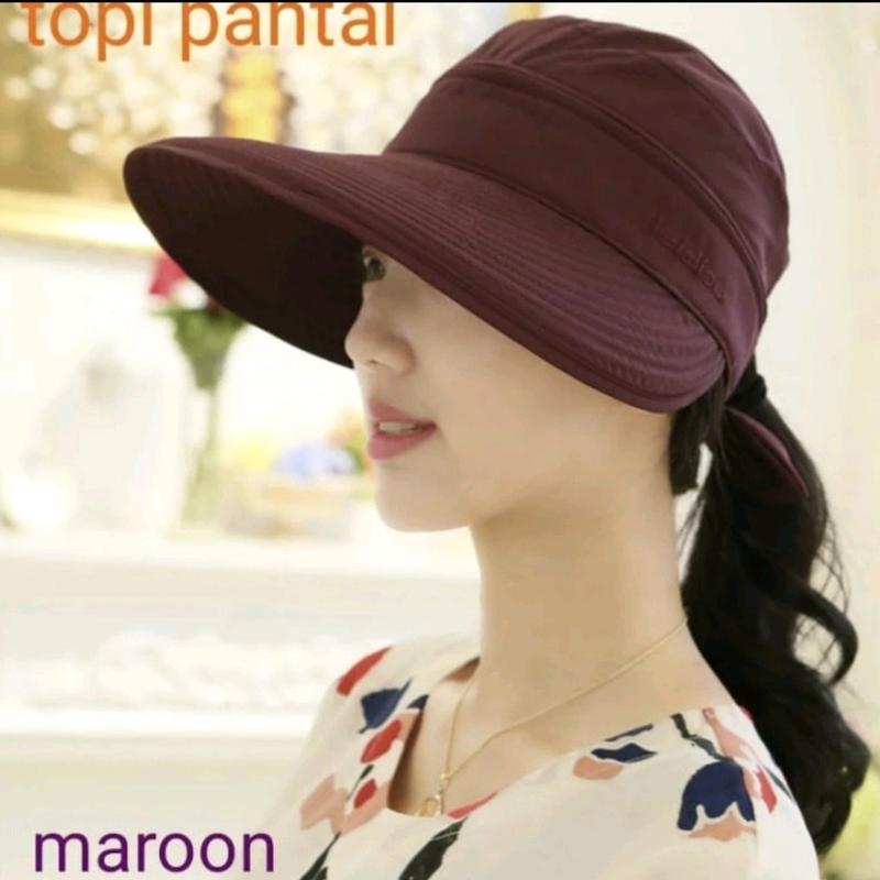 topi pantai wanita lebar tutup kepala bisa di lepas varian 6 warna- import 1
