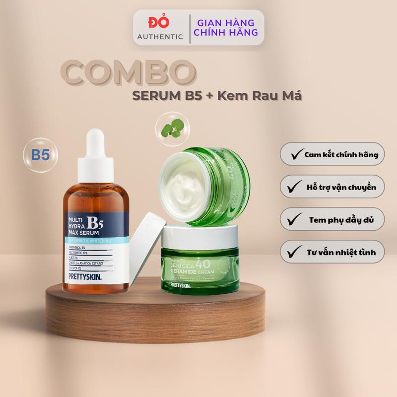[COMBO] Tinh Chất Dưỡng Trắng Cho Da Dầu Mụn + Kem Dưỡng Ẩm Làm Dịu Da Rau Má PrettySkin Jeju Cica 40 Ceramide Cream 52ml Skincare Làm Đẹp Da