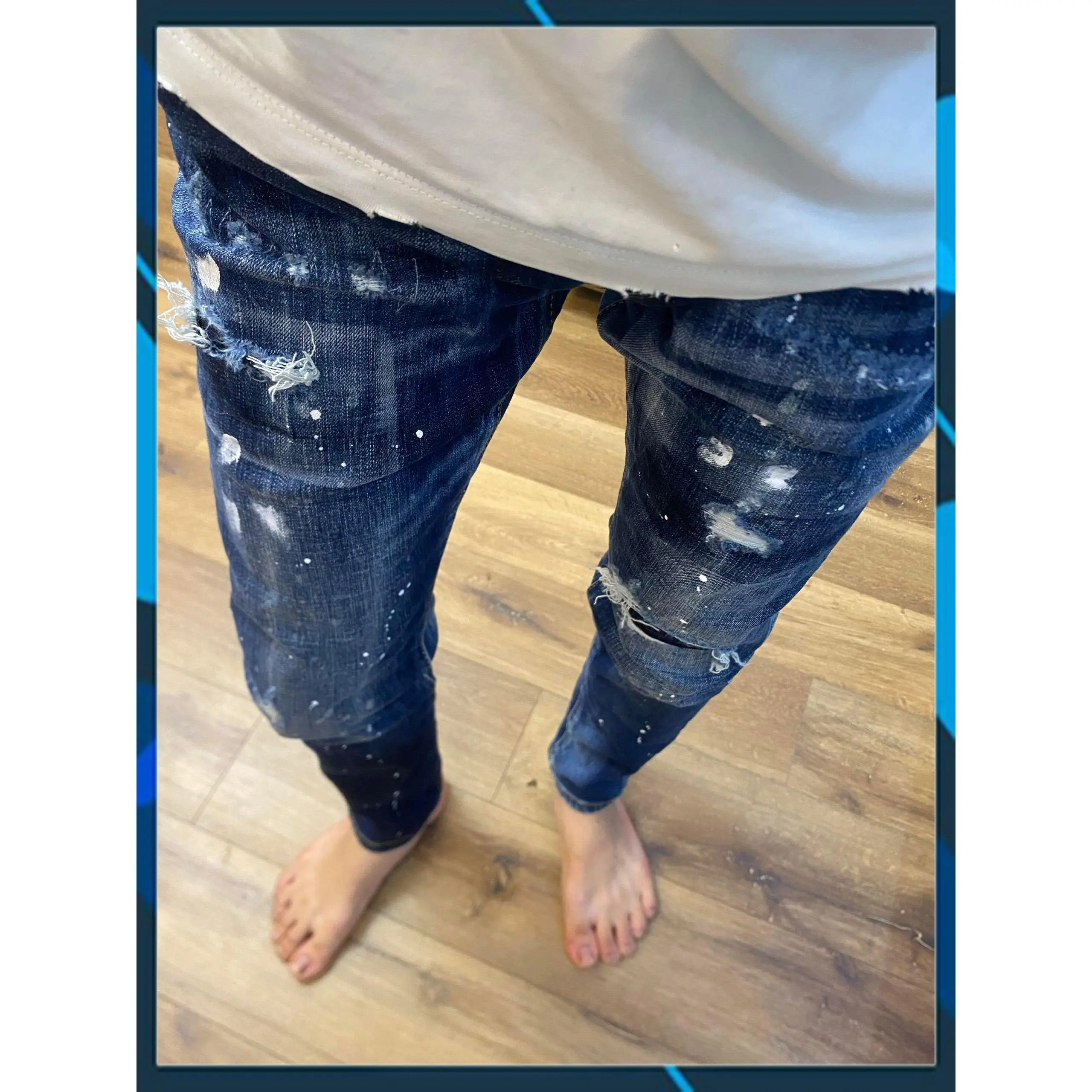 Quần jean nam xanh đậm DS, Q mẫu mới rách nhẹ quần jeans quanjeans