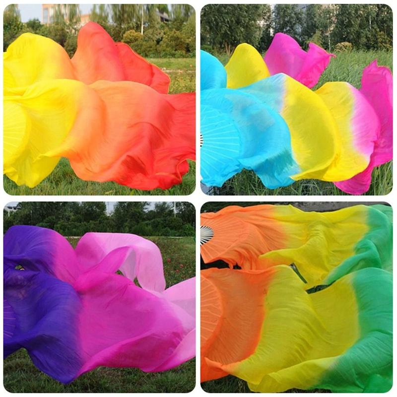 Product Introduction of Hot Sell Kid Women Belly Dancing Fan Multicolors 150cm Long Imitation Fan Gradient Color Square Dancing Dance Accessories 22