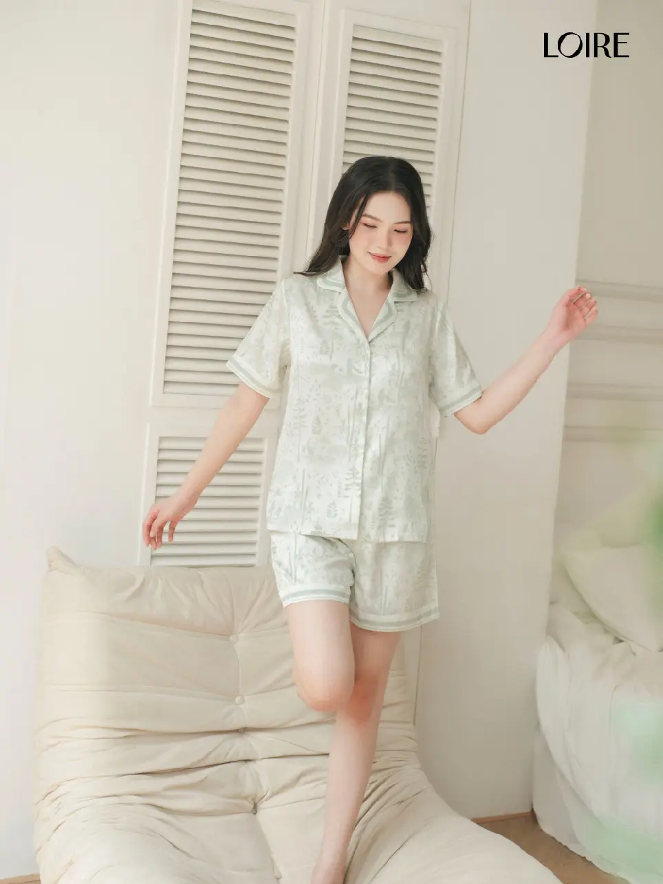 Bộ Mặc Nhà Lụa Pháp Mềm Mát Dáng Pijama Ngắn Loirechic PCC250302