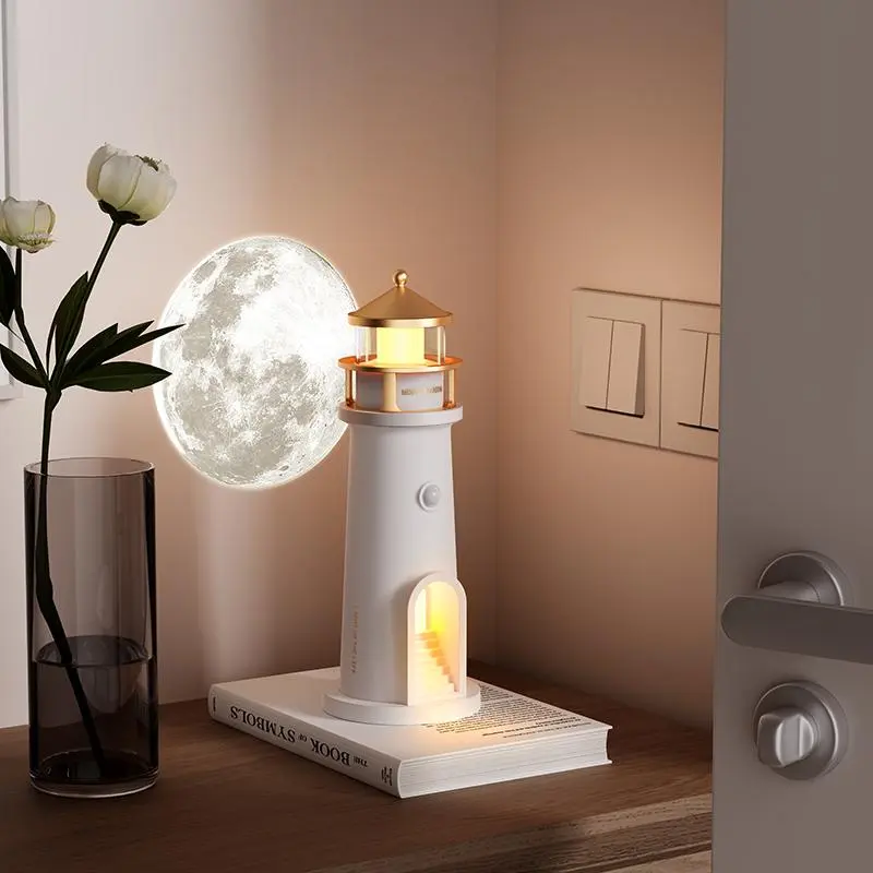 Moonlight Lighthouse Projection Ambient Light, 1 Count Creative Table Lamp, Human Motion Sensor Night Light for Room Decoration, Gift for Friend & Family, LED Lights