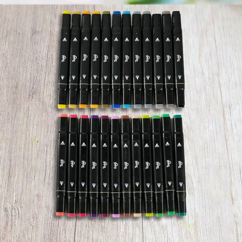 Isi 24 pcs Toddi Spidol Dual Side Fine Art Brush Art Marker Set 1.0 and 6.0mm Tip Blue Mewarnai Plastik Stationery 5