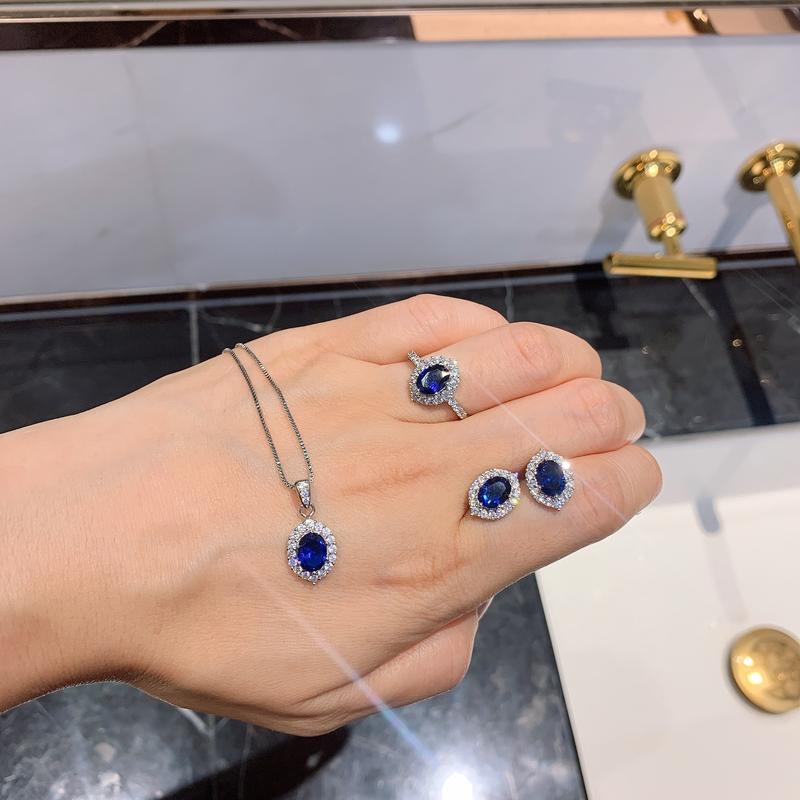 Product Introduction of TopKiss Exquisite Artisan Crafted Gemstone Jewelry Set - Simulated Blue Glass Colorful Gemstone Earrings, Ear Studs, and Pendant Set 5