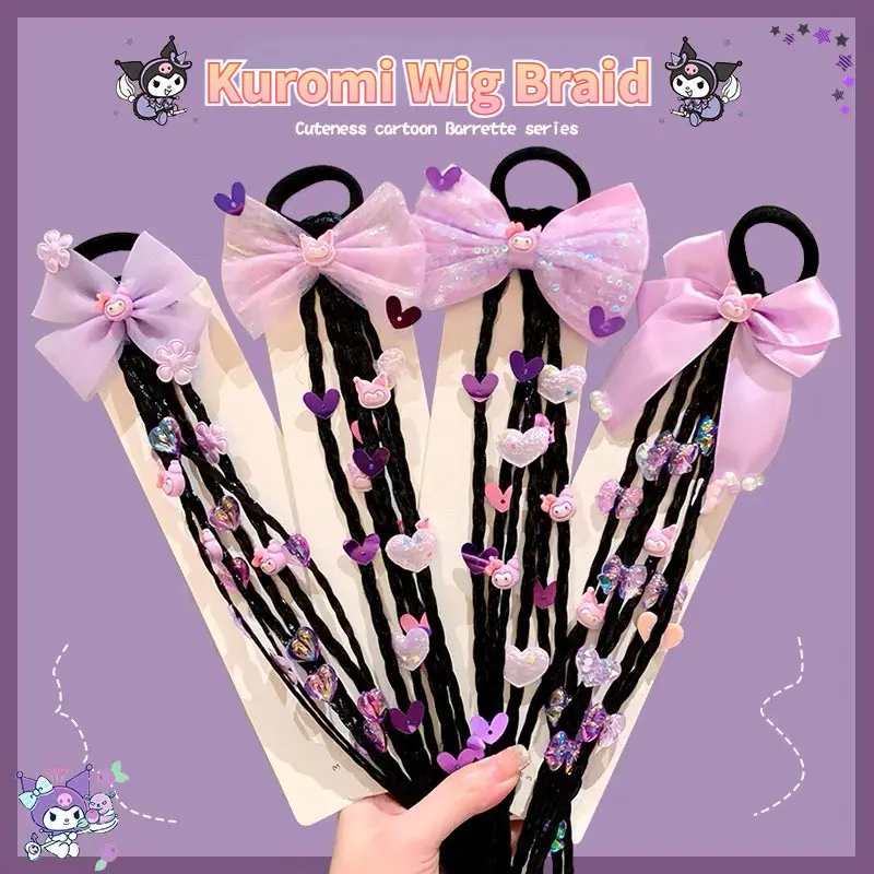 Tóc Nối Đấm Bốc, Tóc Giả Kuromi Kawaii, Với Dây Cao Su, Màu Tím, Tóc Đuôi Ngựa Bện, Phụ Kiện Tóc, Dành Cho Trẻ Em Và Bé Gái