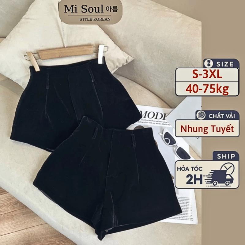 Quần Short Nhung Cạp Cao Nữ BigSize (<80kg) Misoul, Quần Đùi Nhung 2 Lớp Cạp Cao Vải Dày Dặn 113 Women Pants