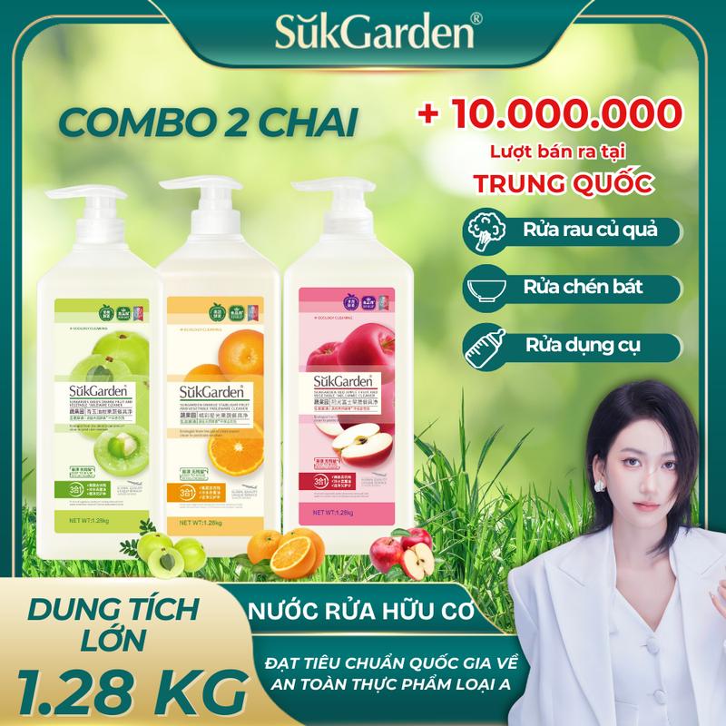 [SukGarden x ZhuZhu]  Nước Rửa Hữu Cơ SukGarden 1.28KG - Chiết Xuất Hương Trái Cây Hỗ Trợ Làm Sạch Rau Củ, Bát Đũa, Dụng Cụ