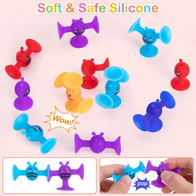 Random Color Suction Sensory Toy, 19pcs/set Cute Bath Toy, Silicone Sucker Toy, Suction Cup Building Toy, Sorting & Stacking Toy, Preschool Learning Play Toy 5