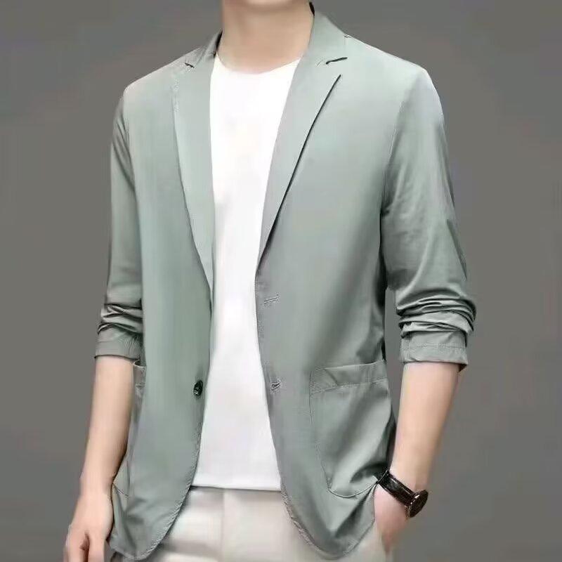 Product Introduction of 【M-4XL】Classic men Korean suit jacket lightweight thin style Ice Silk sunscreen fashion all-match casual shirt slim-fit cool suit cardigan men 6