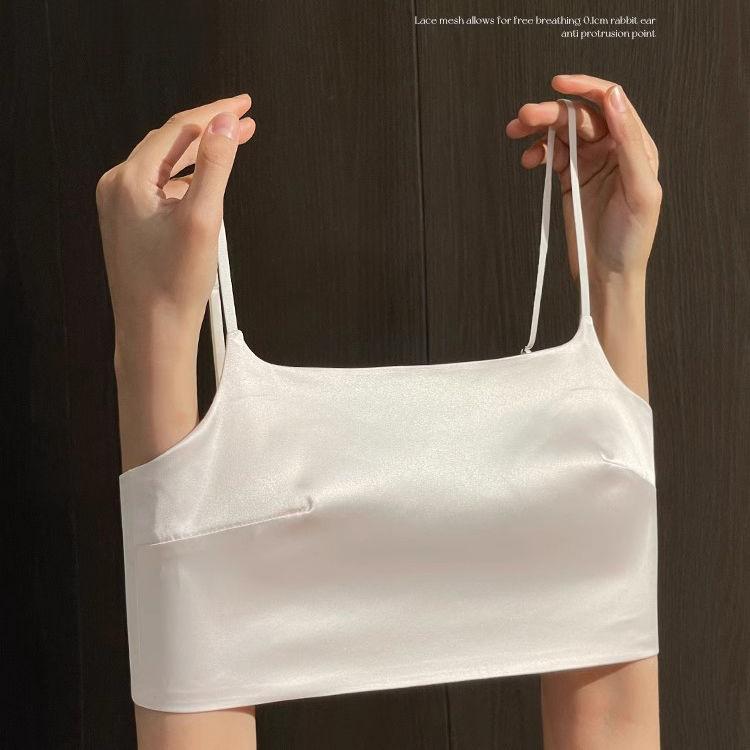 Áo Ngực Chống Trượt, Chất Lượng Cao, Bề Mặt Bóng, Áo Ống Satin, Thiết Kế Liền Mạch Phong Cách Pháp, Dây Đeo Spaghetti Nhẹ, Dây Treo Gợi Cảm, Hở Lưng Chữ U Sâu 7