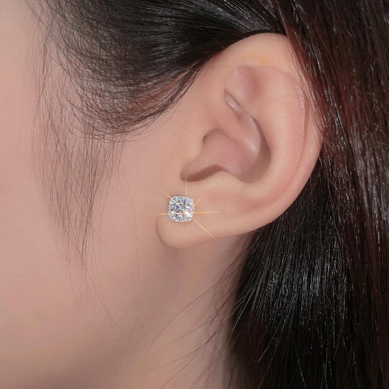 Bông tai vuông chủ 6 ly chốt vặn bạc ý xi bạch kim Women Nữ