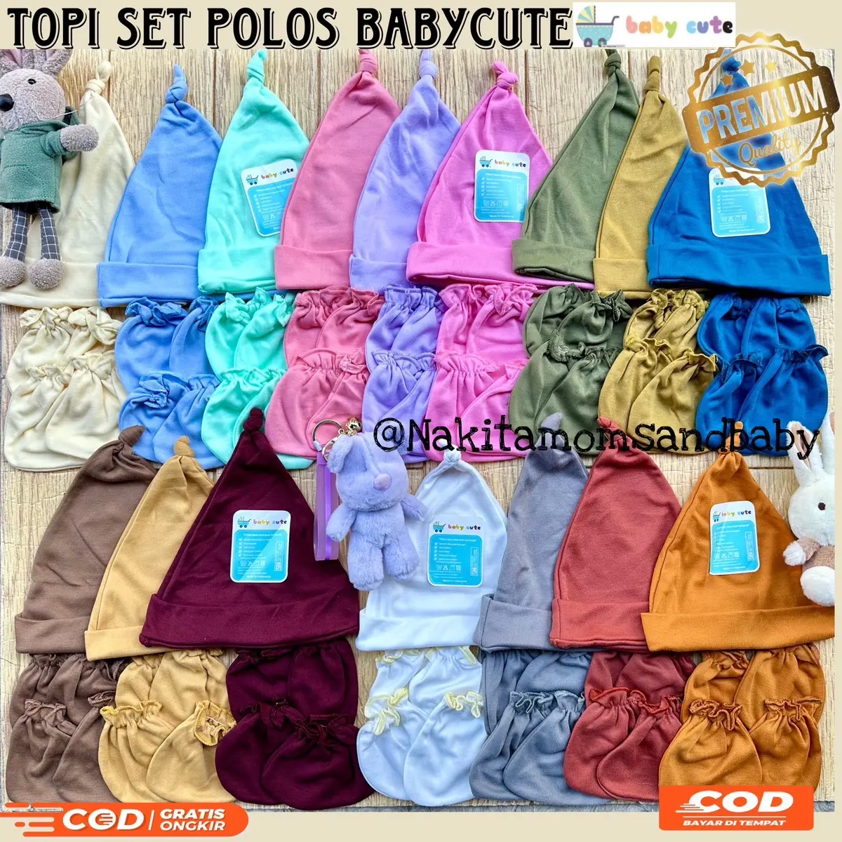 NAKITA Topi set stk polos dan motif Promo 11.11 Bayi