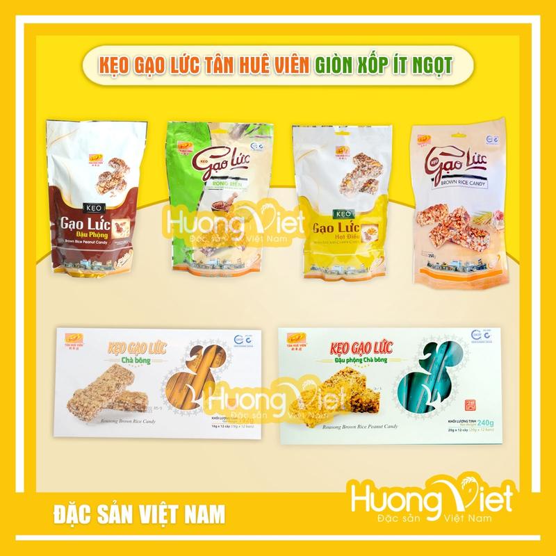 Kẹo gạo lứt Tân Huê Viên, kẹo gạo lức hạt điều, kẹo gạo lứt rong biển, kẹo gạo lứt đậu phộng, kẹo gạo lứt mè đen, kẹo gạo lứt đậu phộng chà bông, bánh kẹo tết đãi khách, đặc sản miền Tây làm quà Hương Việt Mart