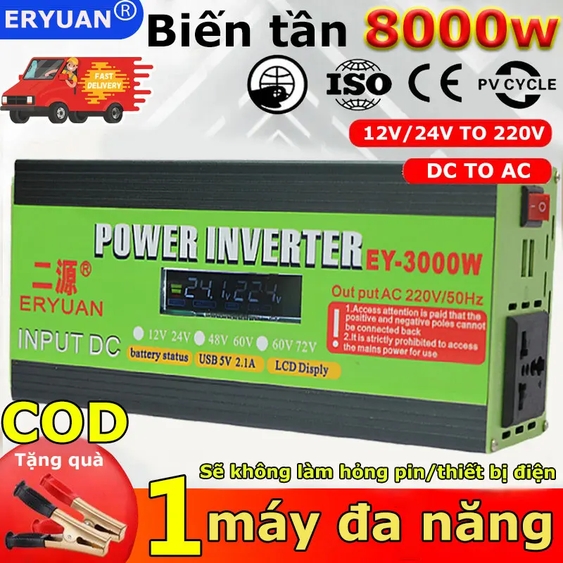 Di Động Biến Tần Năng Lượng Mặt Trời 6000W 8000W 12V/48V Sang 220V Một máy sử dụng cho nhiều mục đích, không làm hỏng pin/thiết bị điện Ô Tô Biến Áp Điện Áp Tự Động Sạc