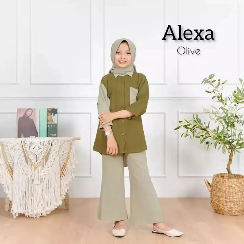 FASHION SET KIDS | Setelan Anak Perempuan Terbaru | Kaos Anak | Baju Anak Kekinian Usia 7-8-9-10-11-12-13-14-15 Tahun Celana Crinkle Airflow Atasan Muslim Panjang Tanggung 3