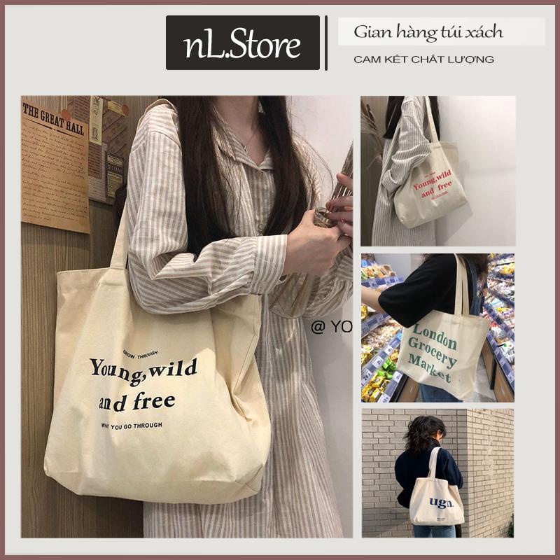 Túi tote vải canvas có khóa kéo đựng đồ đi làm totebag nam nữ unisex cặp đi học thêm T14 nl.Store