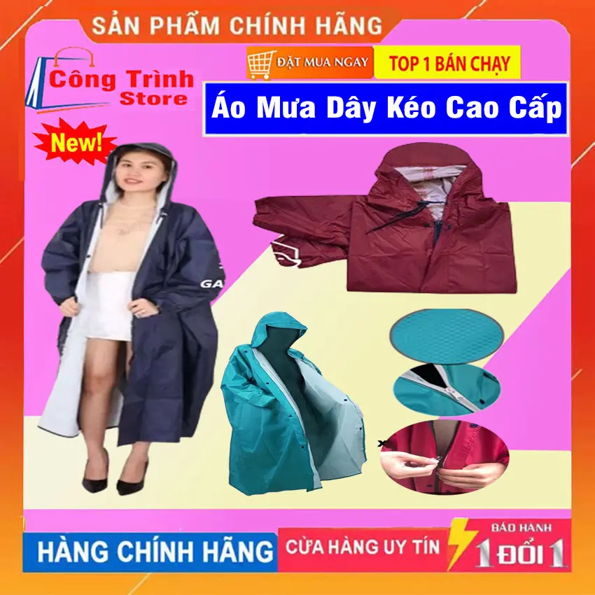 Áo Mưa Chất Liệu Da Cá Gồm Dây Kéo Trước Vải Dù Cao Cấp Siêu Bền, Hàng Chất Lượng Cao Đường May Tỉ Mỉ, Kéo Dán Chắc Chắn