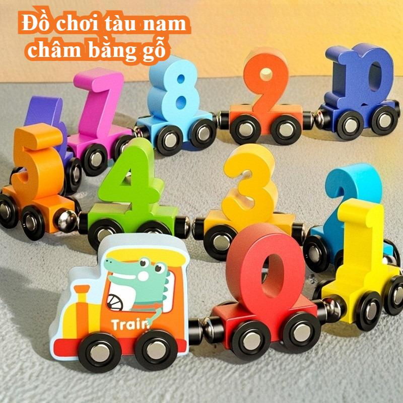 Xe lửa bằng gỗ, thông minh, xe lửa kéo chữ và số, để phát triển trí tuệ của trẻ em
