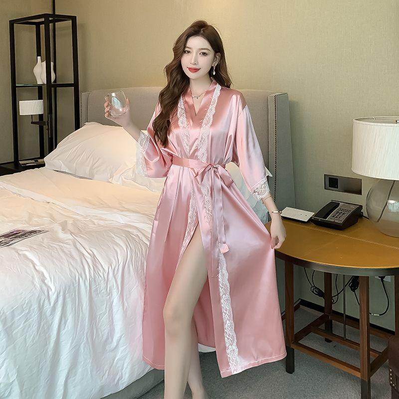 Product Introduction of Spring and Summer Mid-Length Nightgown Pure Sexy Pink Girl Morning Gowns Small Light Luxury High-Grade Pajamas Pink 18