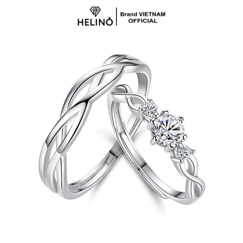 (TẶNG HỘP) Nhẫn đôi bạc 925 HELINO Một Đời kiểu dáng xoắn đính đá cao cấp Freesize Tùy Chỉnh ND03