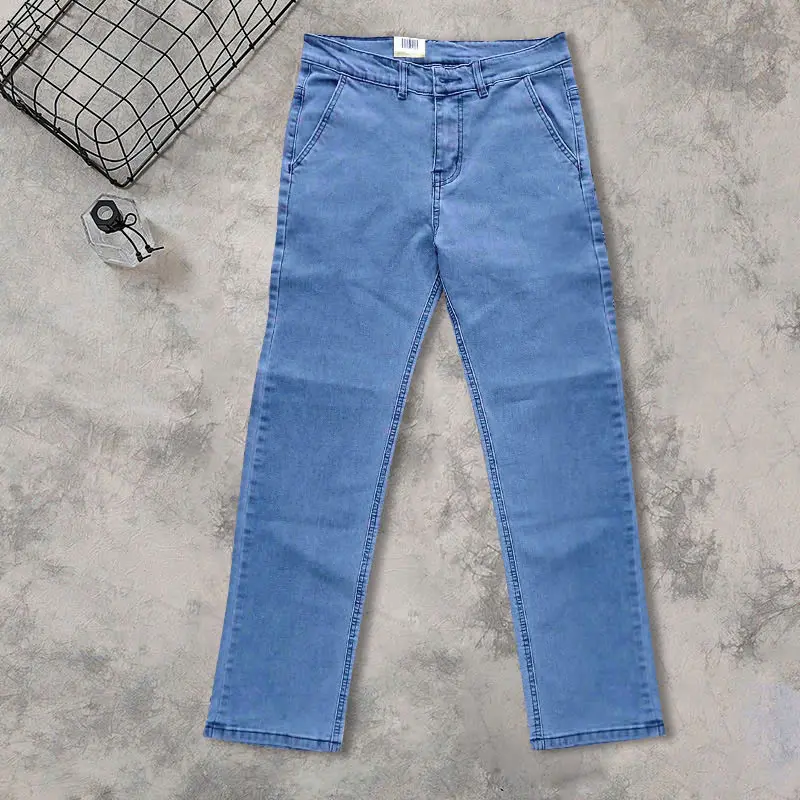 (Dài xanh nhạt)Quần jean nam co giãn 4 chiều,quần bò nam,form chuẩn,ống suông 18-23, chuẩn size_AN CHI STORE Menswear Pants Có Túi chéo quan  bon