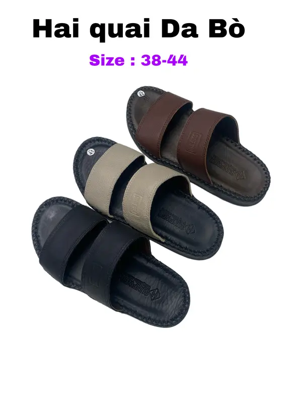 Dép DR Nam hai quai ngang , dép da bò thật may tay thủ công ,có size từ 38-44 dép đế bằng 0