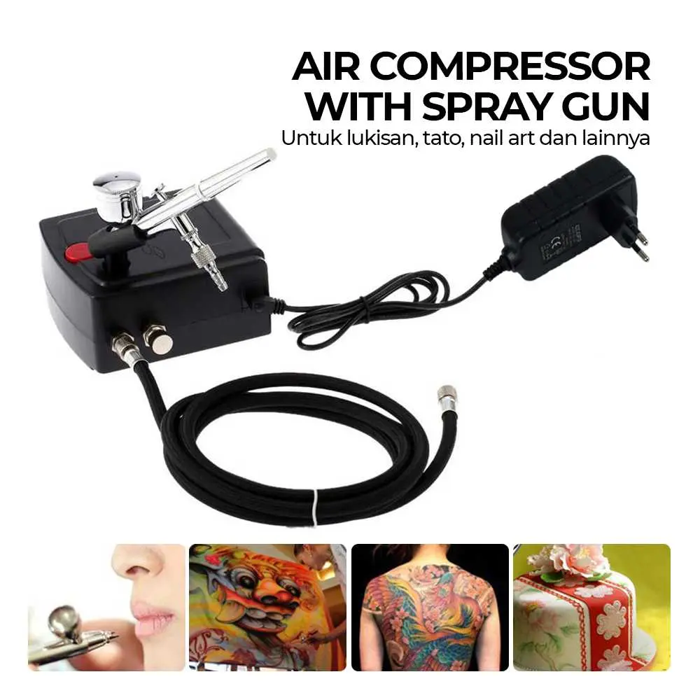 KMOON Air Compressor Tatto Nail Art 35 PSI with Dual Action Airbrush - T-100