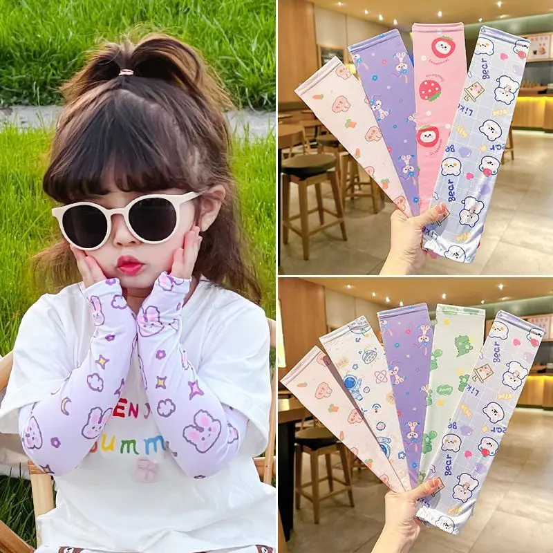 Children's Sun Protection Ice Sleeves Summer Ice Silk Sleeves for Girls Baby Kids Infant Thin Gloves UV Protection Sleeves