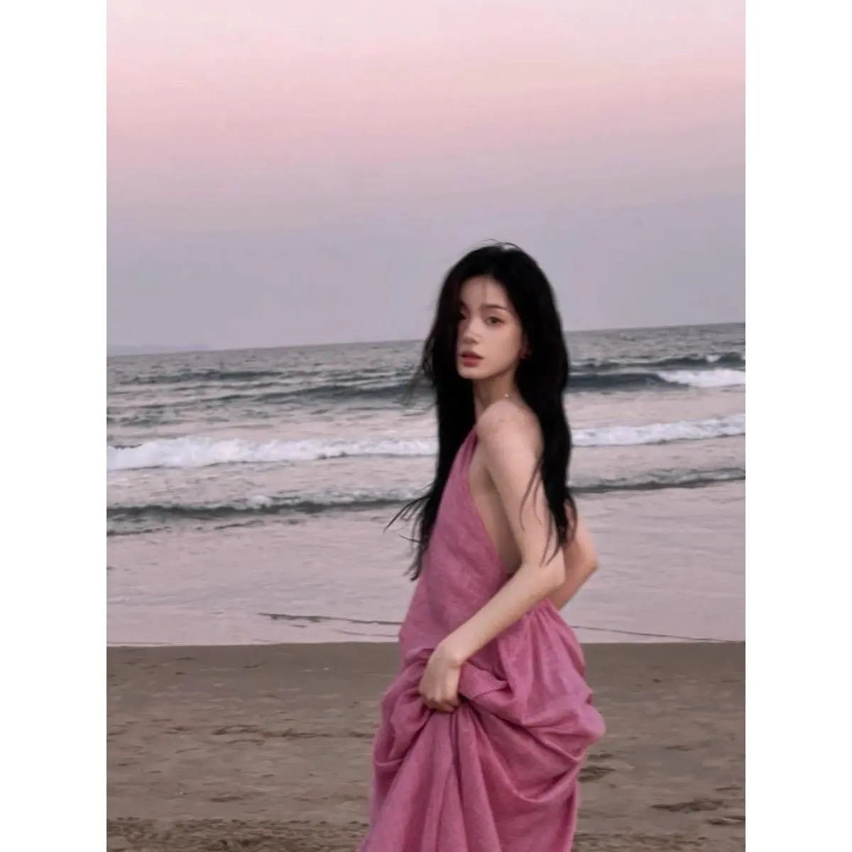 2025 Elegant Beach Vacation Style Halter Dress French High-end Sexy Backless Loose Slimming Beach Dress Ins