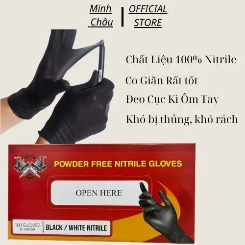 Găng tay y tế đen, Bao tay cao su không bột màu trắng, đen, khó rách, siêu dai, sử dụng tiện lợi Hộp 100 chiếc 1