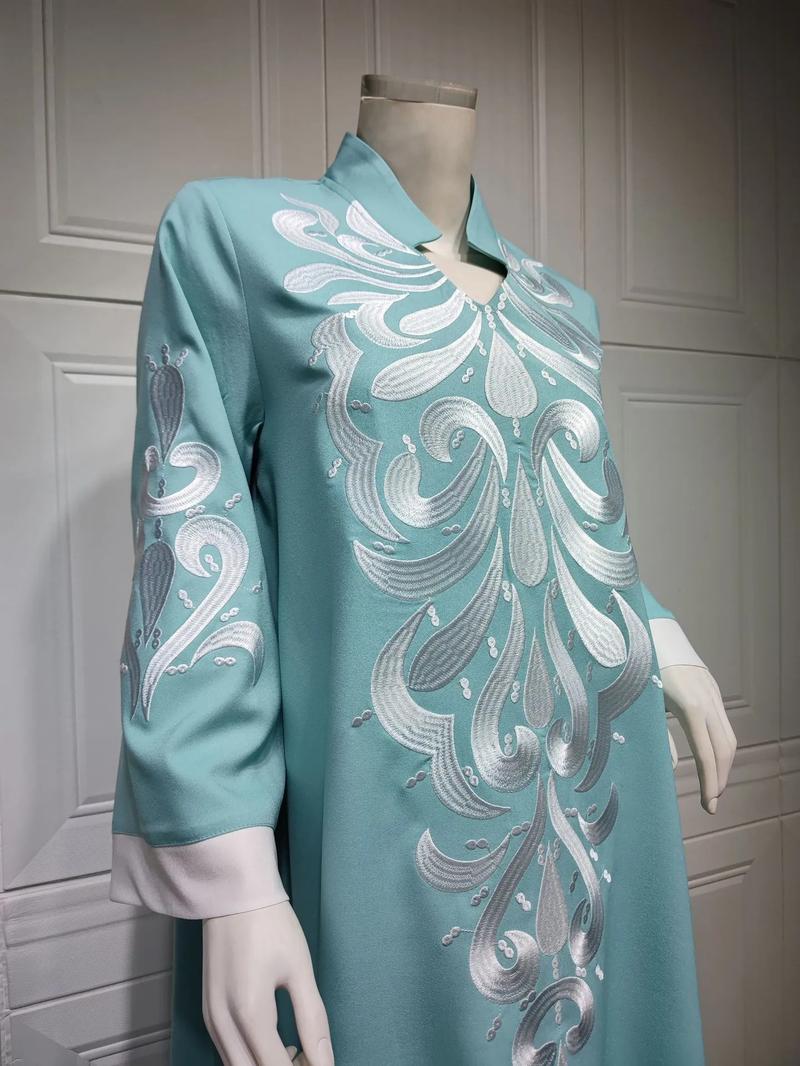Product Introduction of Robe Muslim Abaya Dubai Embroidered Kebaya Dress Long Sleeve Gowns Moroccan Kaftan Islam Oman Qatar Ladies Dresses 31