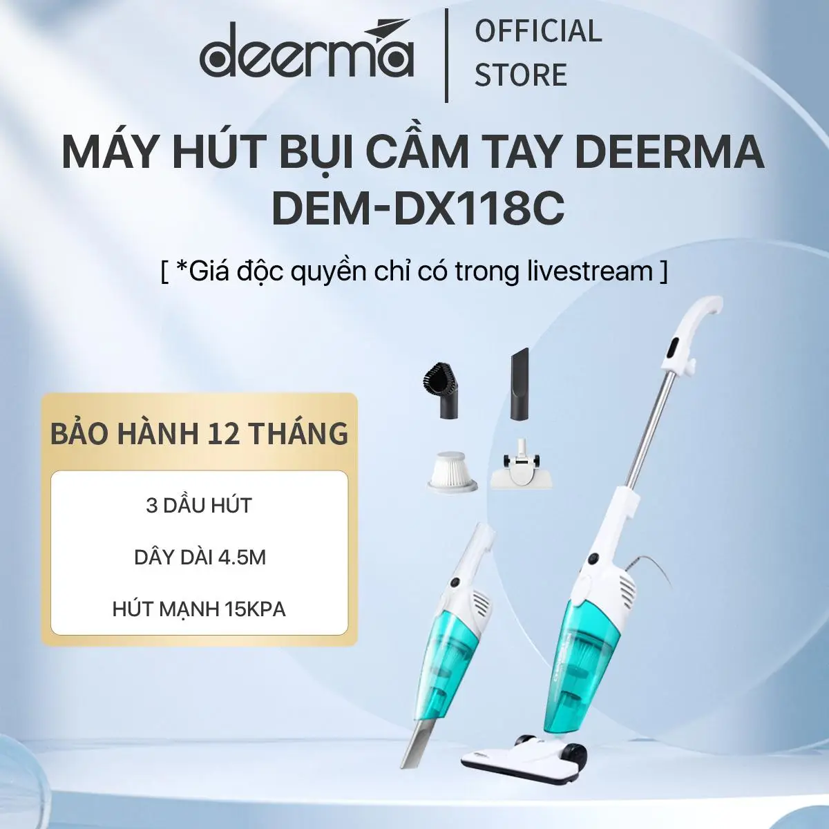 Máy Hút Bụi Cầm Tay Dem - Dx118C Kèm 3 Đầu Hút Đa Năng Và 1 Lõi Lọc Làm Sạch - Bảo Hành 12 Tháng